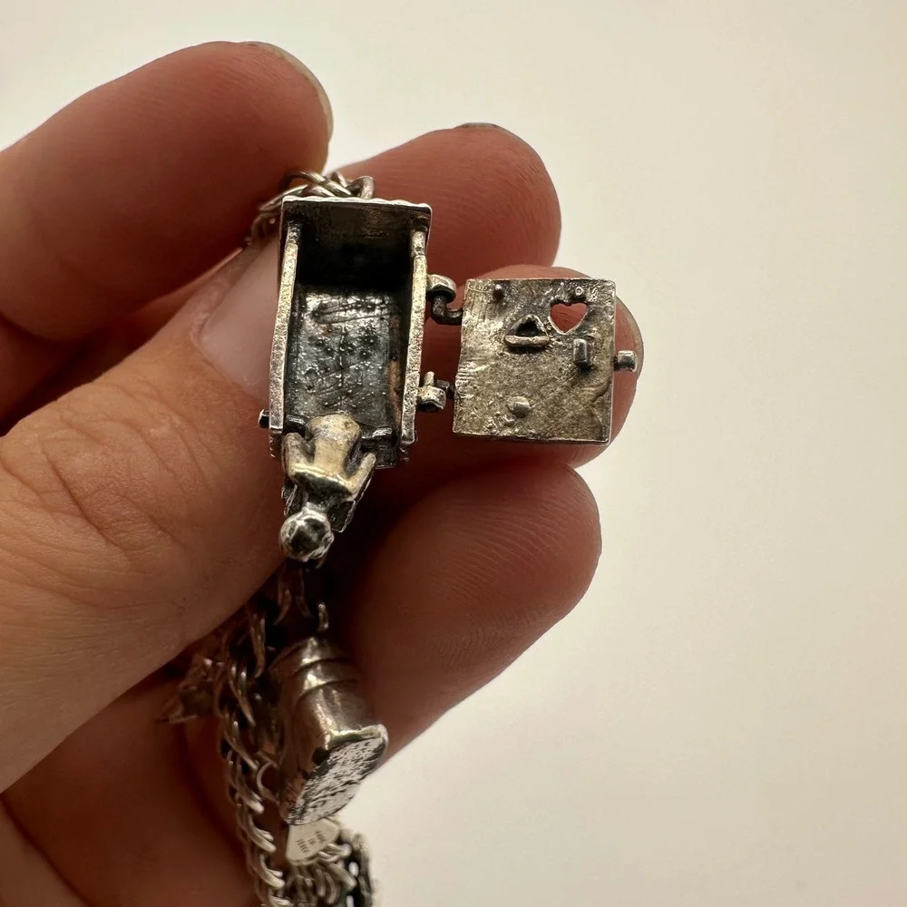 Kids Sterling Silver 925 Western Charm Bracelet Horses Boot Outhouse 22g Italy
